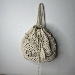 Macramé Mini Backpack‎ Purse Bag Beach Nautical Coastal Grandma Boho